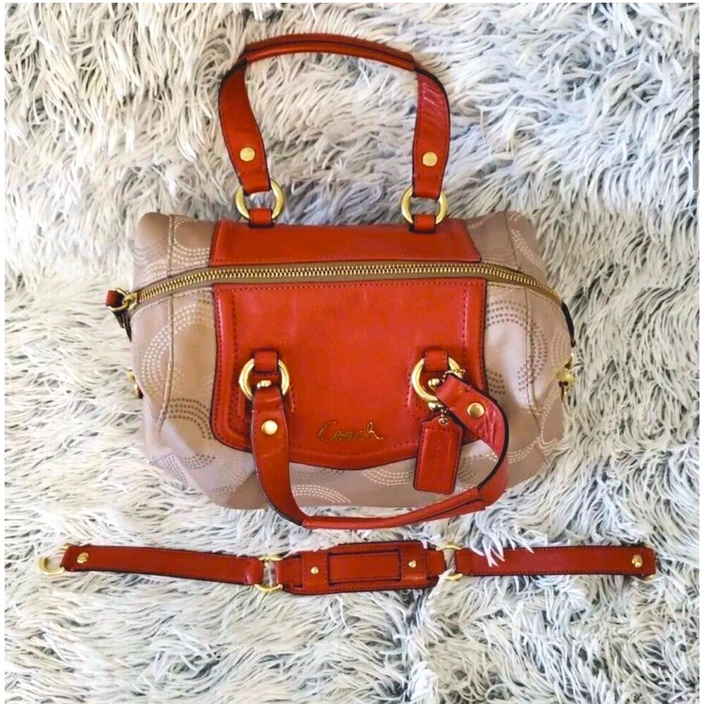 Coach F20027 Tan & Coral 2000s hobo Leather Shoulder Bag